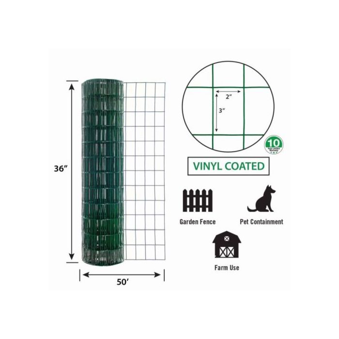 Garden Zone Garden Craft Vinyl Fence, Green, 36in x 50ft, 2in x 3in Mesh GREEN