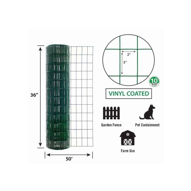 Garden Zone Garden Craft Vinyl Fence, Green, 36in x 50ft, 2in x 3in Mesh GREEN