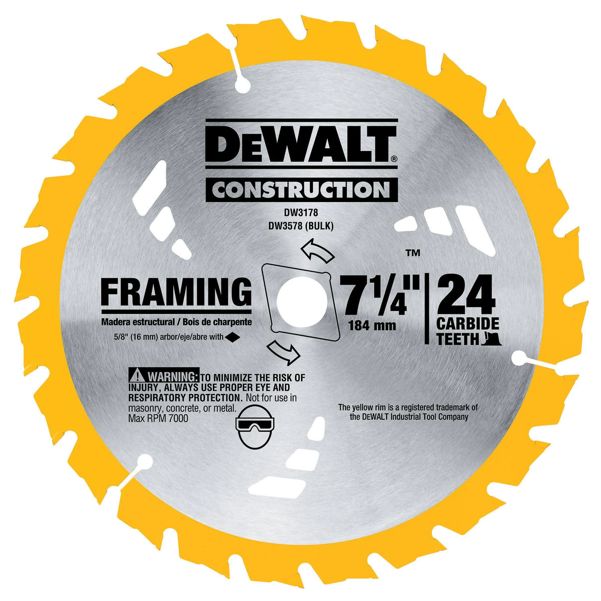 Dewalt 7-1/4 IN. 24T Framing Carbide Thin Kerf Circular Saw Blade / 24T