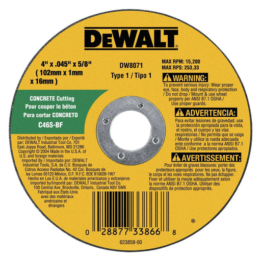 Dewalt 4 IN. x .045 IN. x 5/8 IN Abrasive Concrete/Masonry Cutting Wheel