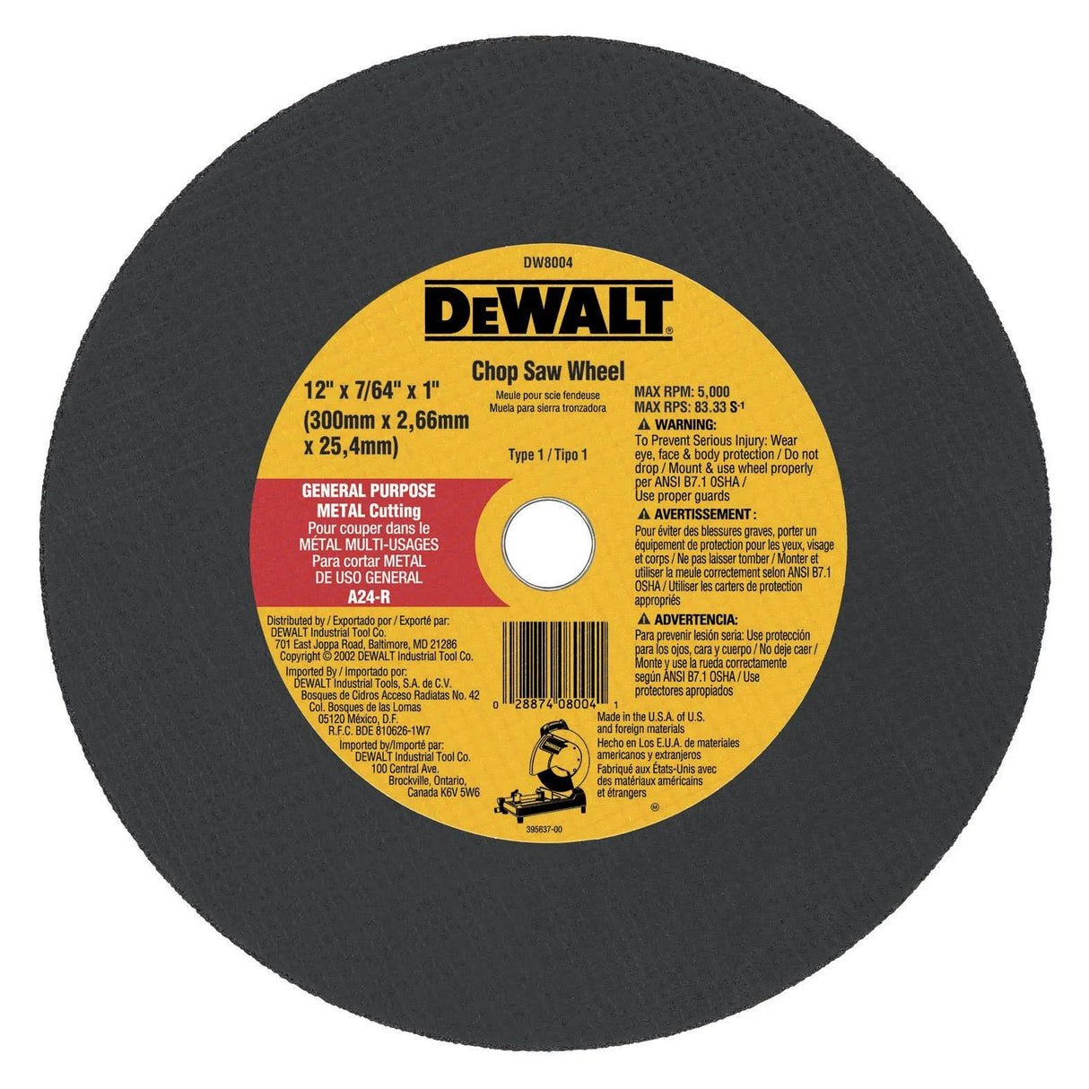 Dewalt 12 IN. x 7/64 IN. x 1 IN. Chop Saw Wheel