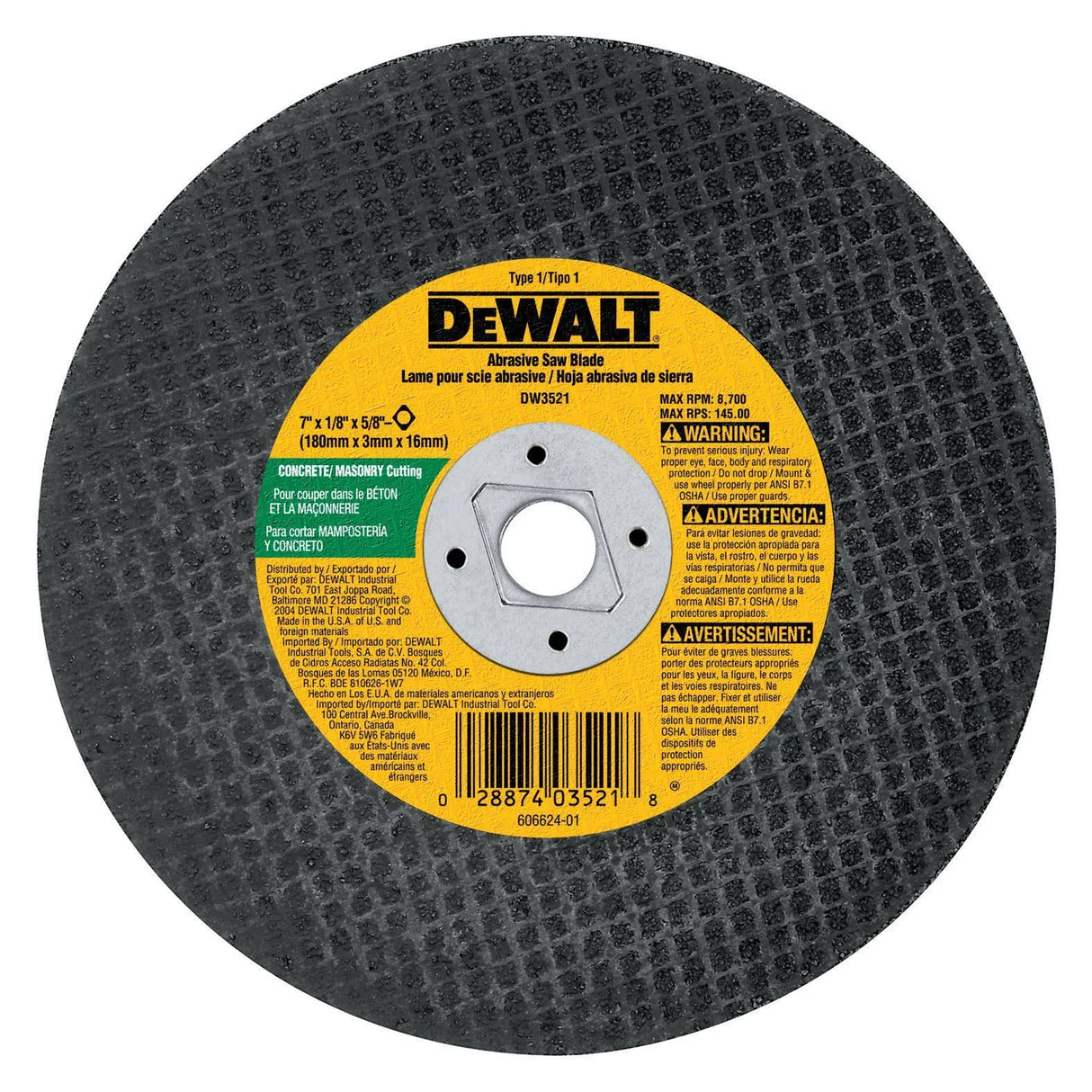 Dewalt 7 IN. x 1/8 IN. x 5/8 IN. Diamond Drive Masonry Cutting Wheel / MASONRY